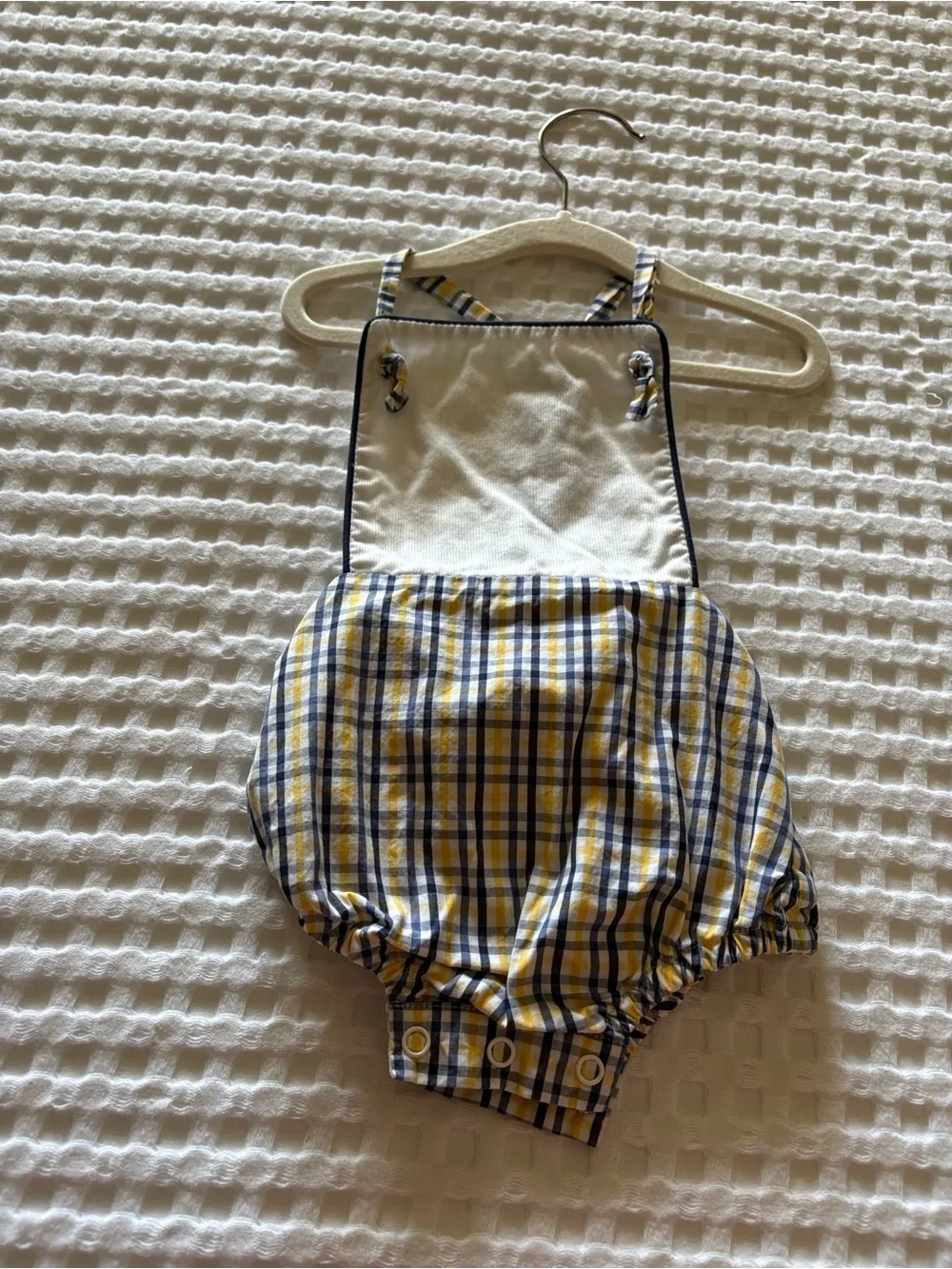 bella bliss Yellow and Blue Plaid Toddlers Romper and Matching Infant Romper